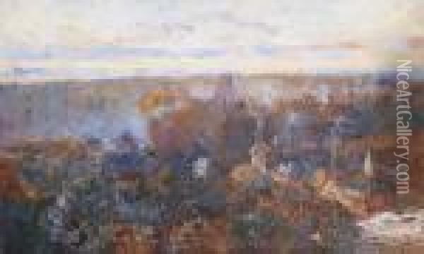 Chalou-moulineux, La Tour Des Templiers Dans La Brume Oil Painting - Albert Lebourg