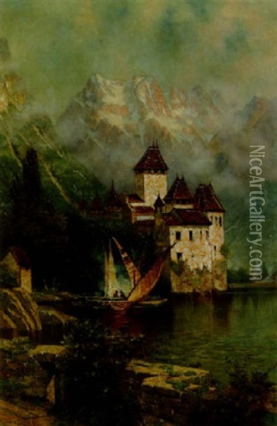 Castle Of Chillon, Switzerland Oil Painting - Edwin Deakin