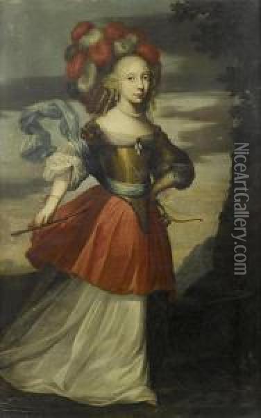 Portrait Of A Young Lady, Full-length, As Diana Oil Painting - Jean Nocret I