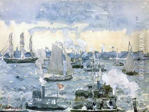 Boston Harbor Oil Painting - Maurice Brazil Prendergast