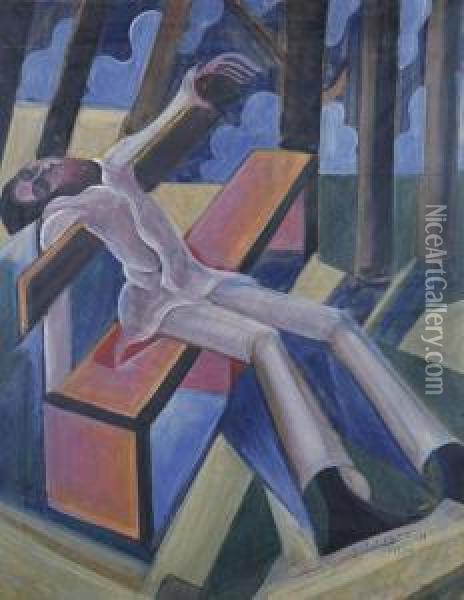 Figure Sleeping On A Bench Oil Painting - Hugo Scheiber