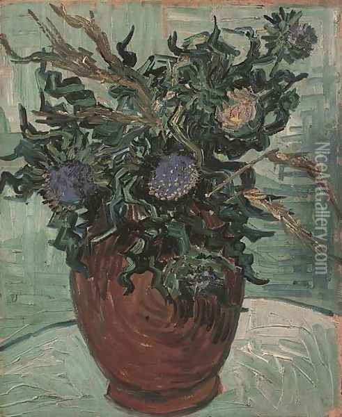 Vase With Flower And Thistles Oil Painting - Vincent Van Gogh