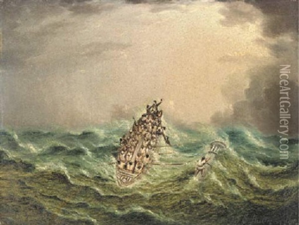 Lifeboat In A Stormy Sea Oil Painting - James Edward Buttersworth