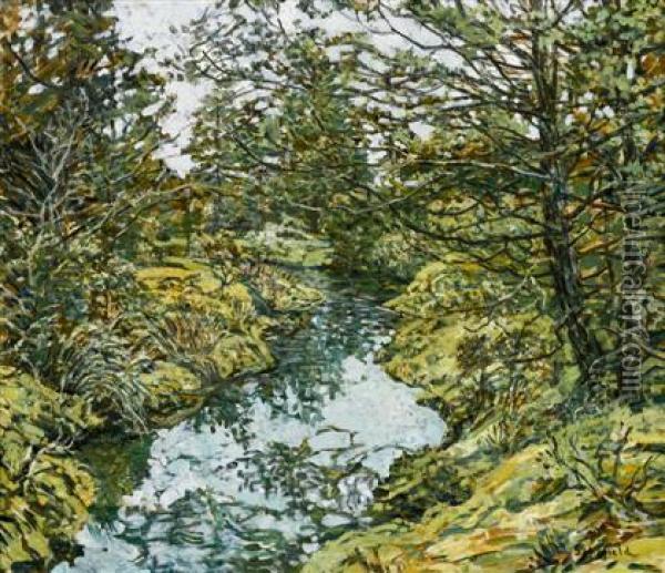A Woodland Stream Oil Painting - Walter Elmer Schofield