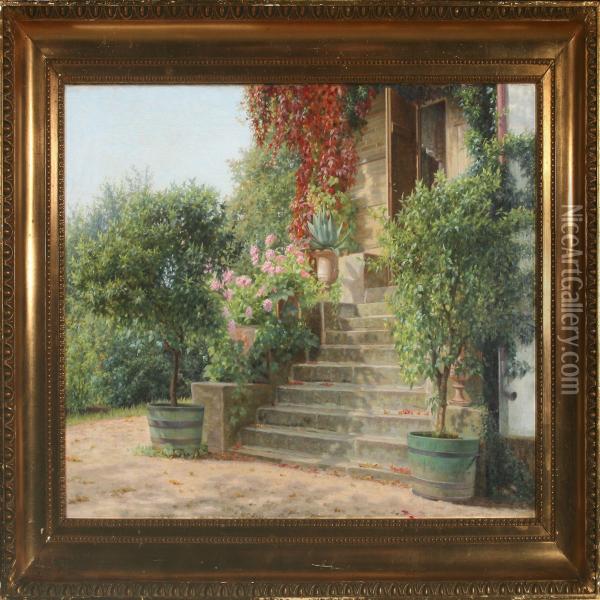 Sunny Day In A Garden, Probaly Italy Oil Painting - Vilhelmine Maria Bang