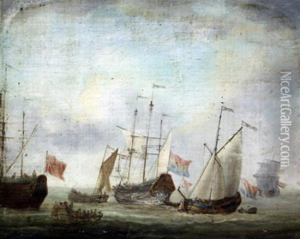 Shipping At Sea Oil Painting - Jan van Os