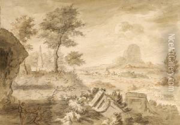 Italienische Ruinenlandschaft Oil Painting - Adriaen Van Der Kabel