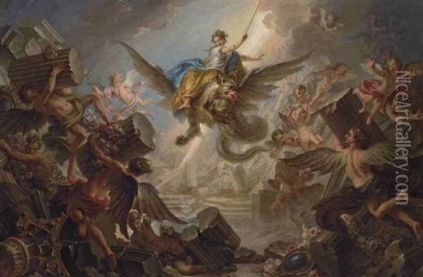 The Destrucion Of The Palace Of Armida Oil Painting - Charles-Antoine Coypel
