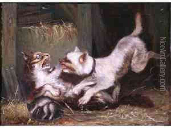 :chien Et Chat Oil Painting - Vincent de Vos
