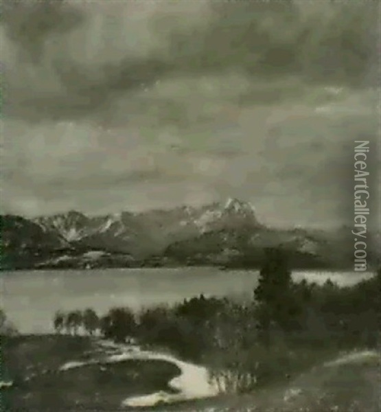 Starnberger See Im Vorfruhlingmit Blick Auf Die Alpenkette. Oil Painting - Corneille Max