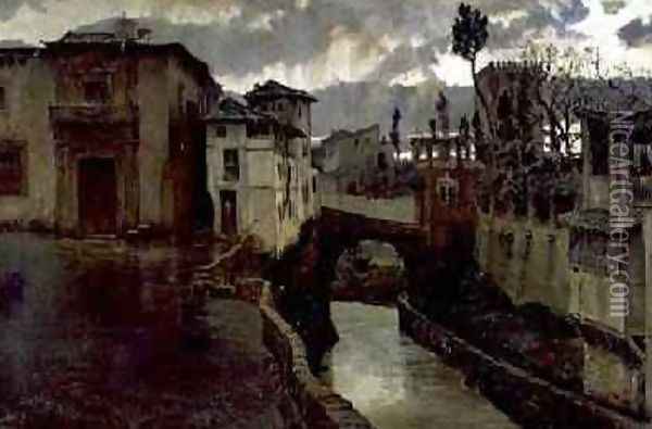 Street Scene in Granada Oil Painting - Antonio Munoz Degrain