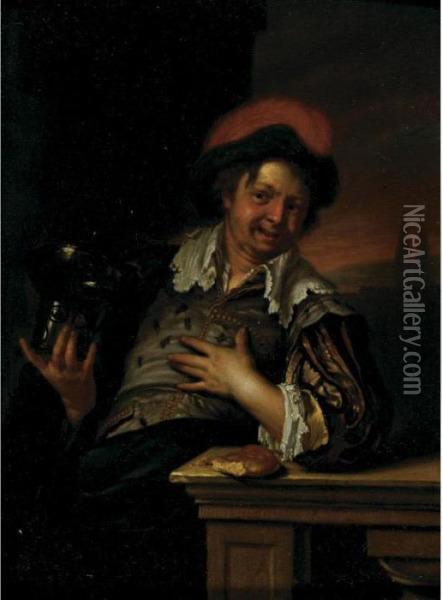 A Man Holding A Large Roemer Oil Painting - Willem van Mieris