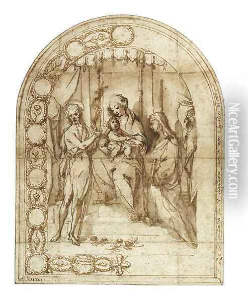 Design For An Altarpiece The Mystic Marriage Of Saint Catherine Of Siena With Saint John The Baptist Oil Painting - Francesco Vanni