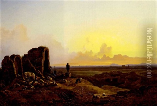 Hirte In Der Campagna Oil Painting - Heinrich Buerkel