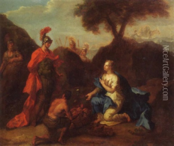 Die Begegnung Von Tancred Und Clorinda Oil Painting - Giovanni Antonio Pellegrini