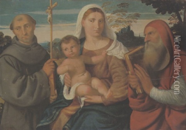 La Madonna Con Bambino E I Santi Francesco E Gerolamo Oil Painting - Bonifazio de Pitati