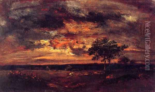 Twilight Landscape 1850 Oil Painting - Theodore Rousseau