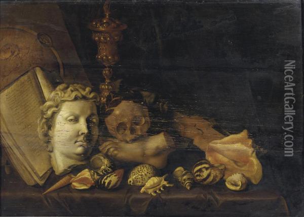 A Vanitas With A Globe, A Manuscript, The Head And Foot Of Classical Sculptures Oil Painting - Cirle Of David Bailly