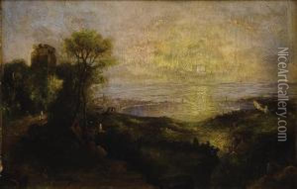 Village At Sunset Oil Painting - Hugh Bolton Jones