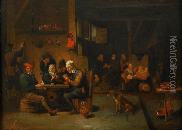 Vardshusinterior Med Kortspelande Bonder Oil Painting - David The Younger Teniers