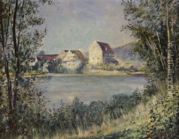 Dorf Am See Oil Painting - Alfred Weber