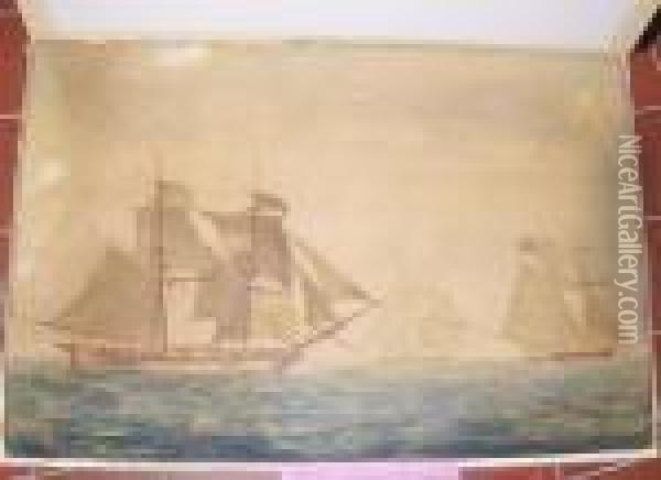 Three Ships At Sea Oil Painting - Nicholas Pocock