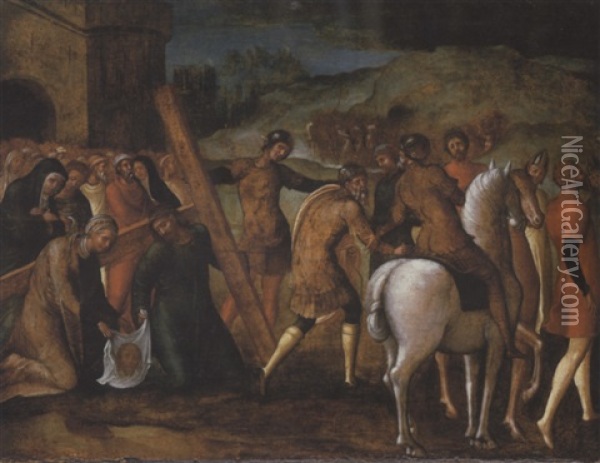 Christ On The Way To Calvary Oil Painting - Ercole de' Roberti