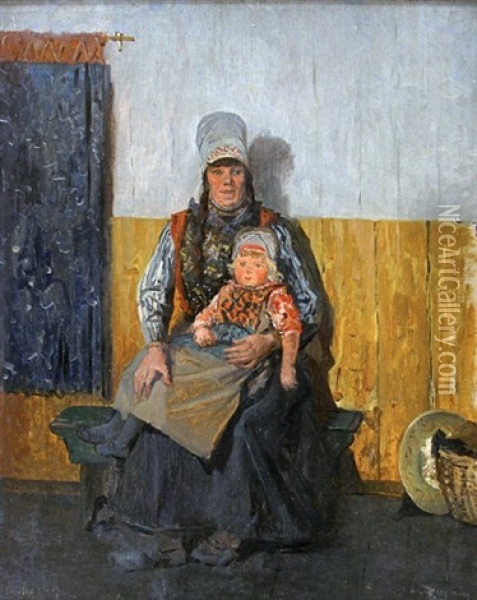 Femme De Pecheur Hollandais Oil Painting - Edmond Louis Dupain
