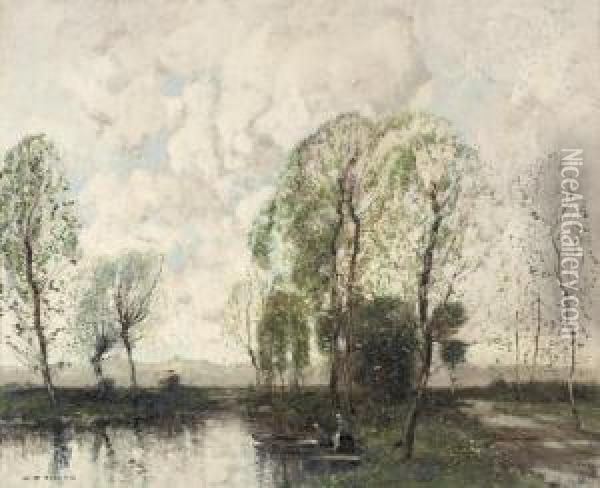 Boating On The River Oil Painting - William Alfred Gibson