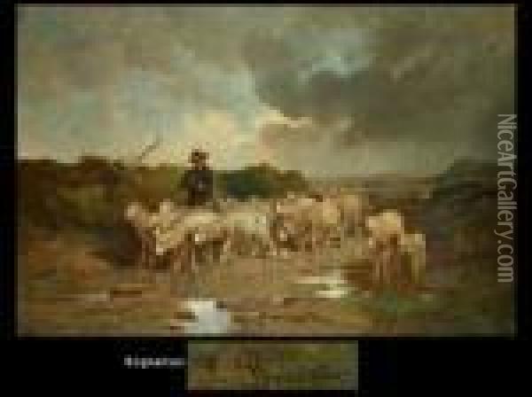Der Schafer Mit Seiner Herde Oil Painting - Felix Saturnin Brissot de Warville