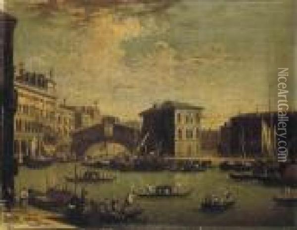 The Grand Canal, Venice, With The Rialto Bridge And Palazzocamerlenghi, From The North Oil Painting - (Giovanni Antonio Canal) Canaletto