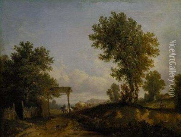 A Wagon On A Country Road Oil Painting - Thomas Smythe