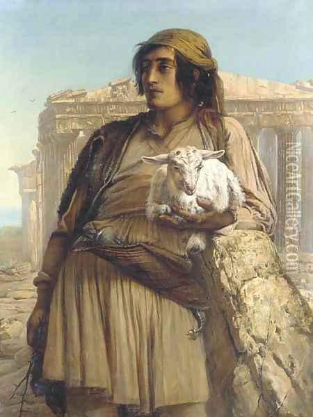 A Shepherd Boy standing before the Parthenon Oil Painting - Anna Maria Elisabeth Jerichau-Baumann