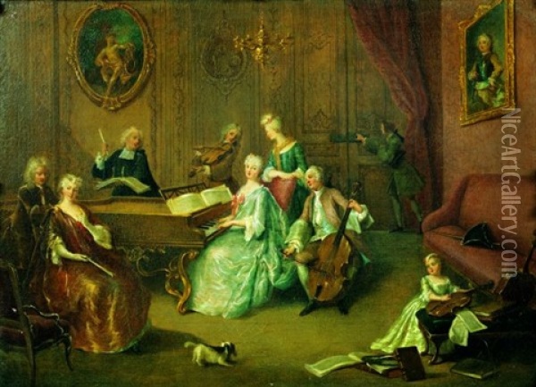 Une Reunion Musicale Dans Un Salon Rococo Oil Painting - Francois Octavien