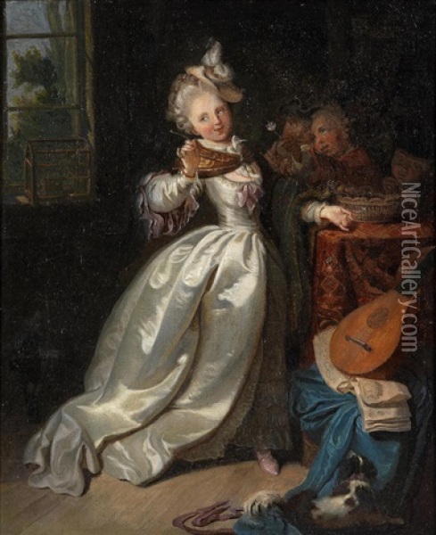 Young Lady In An Interior Oil Painting - Johann Eleazar Schenau