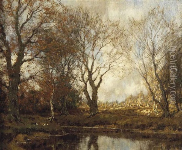 Ducks Near A Pond In Autumn Oil Painting - Arnold Marc Gorter