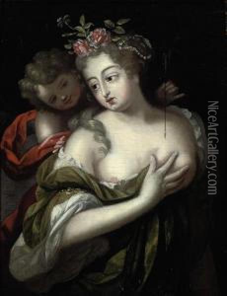 Venus And Cupid Oil Painting - Frans Van Stampart