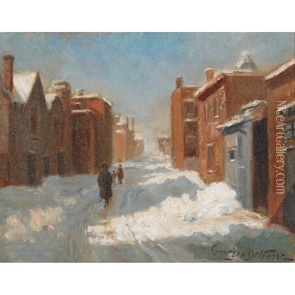 Winter Walk In The City Oil Painting - Georges Marie-Joseph Delfosse