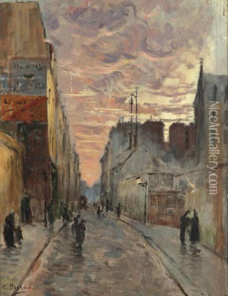 A Bustling Street At Dusk Oil Painting - Charles Francois Pecrus
