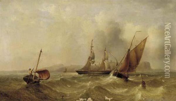 A Merchant Brig And Smaller Traffic Off Scarborough Oil Painting - Henry Redmore