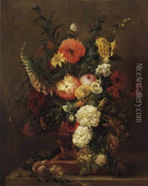 Still Life With Urn Of Flowers Oil Painting - Johannes Cornelis de Bruyn
