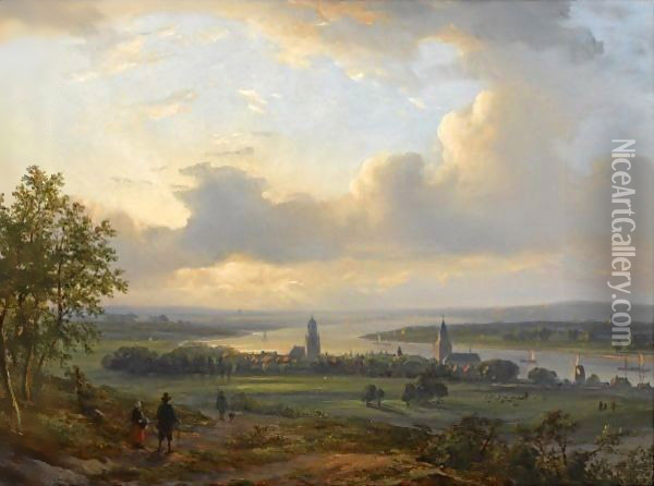 A View On The River Rhine Near Arnhem Oil Painting - Lodewijk Johannes Kleijn