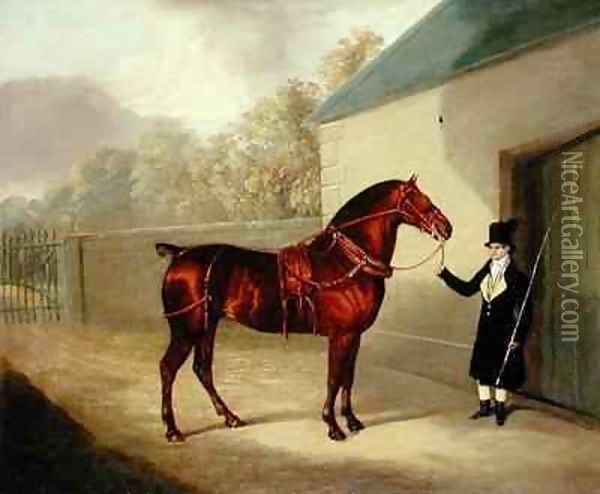 A Carriage Horse and a Groom at a Stable Oil Painting - David of York Dalby
