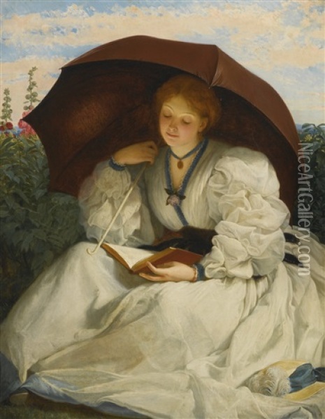 Reading On A Sunny Afternoon Oil Painting - Charles Edward Perugini
