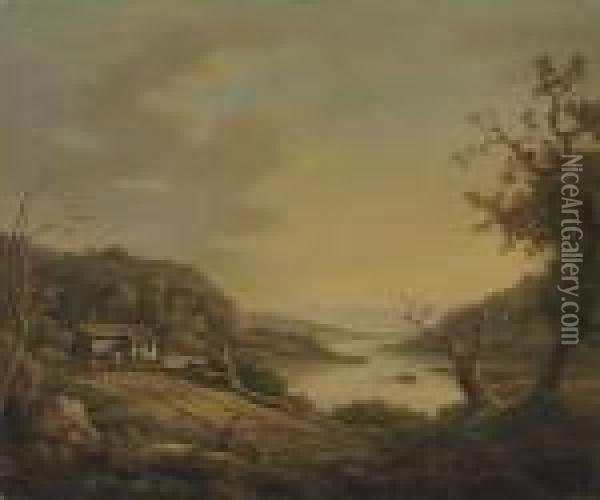 A River Landscape With Travelers Oil Painting - William Marlow