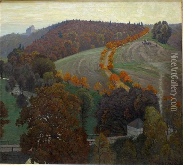 Herbstabend Im Bobritzschtal Oil Painting - Hans Hartig