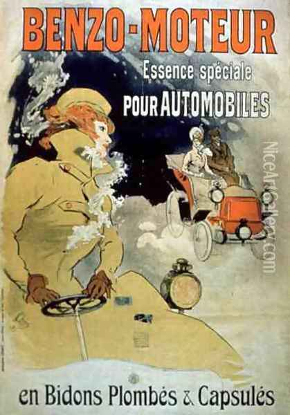 Poster advertising 'Benzo-Moteur' Motor Oil Especially for Automobiles, 1901 Oil Painting - Jules Cheret