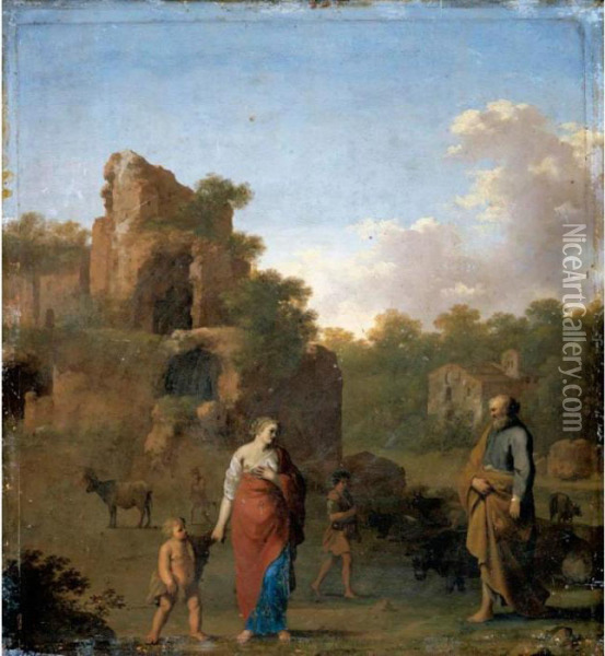 Landscape With The Expulsion Of Hagar And Ishmael Oil Painting - Cornelis Van Poelenburch