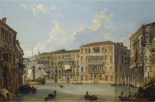 Der Palazzo Foscari Am Canale Grande, Venedig (the Palazzo Foscari On The Grand Canal, Venice) Oil Painting - Friedrich Nerly
