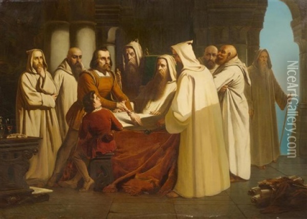 Christopher Columbus Amongst The Monks Oil Painting - Joseph Hornung